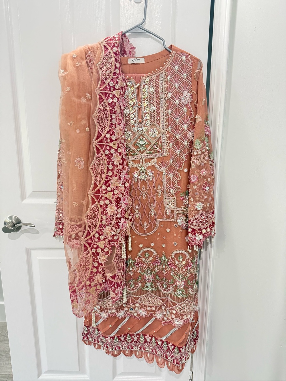 Embroidered Peach Formal Pakistani Suit